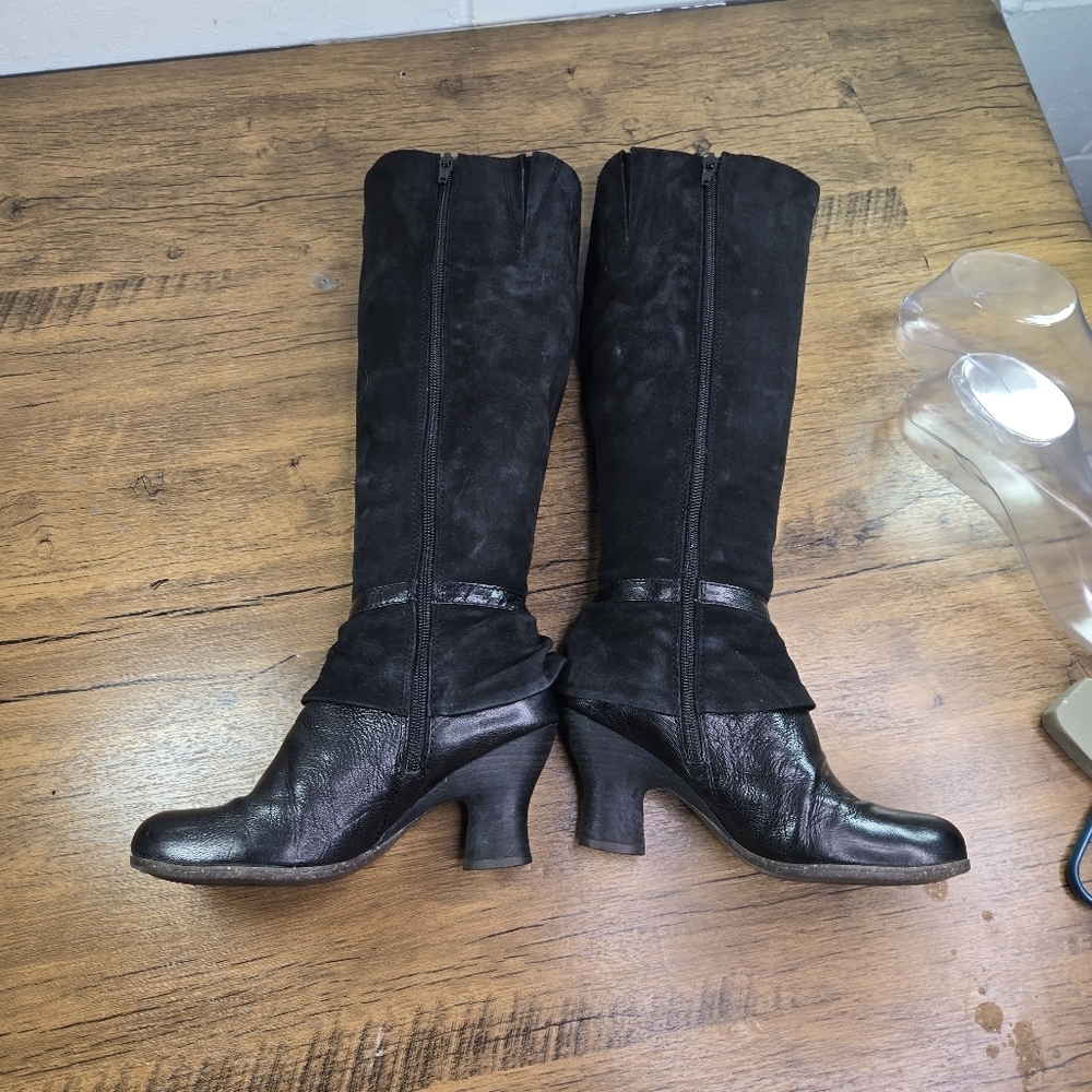 Naya Anthropologie Juniper Black Leather Suede Romantic Victorian Tall Boots - Picture 4 of 12